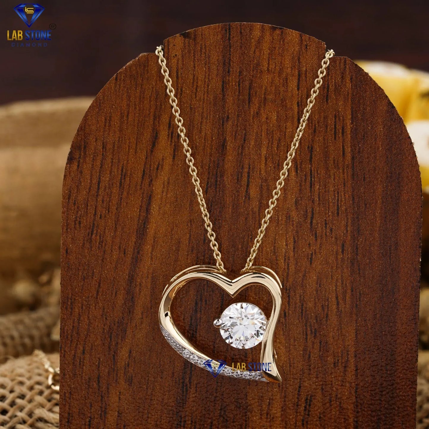 Heart Shaped Pendant Round Diamond with 14 Kt Gold Necklace Chain, Heart Diamond Rare Find, 14Kt Yellow Gold 1.09 Ct Heart Diamond Necklace