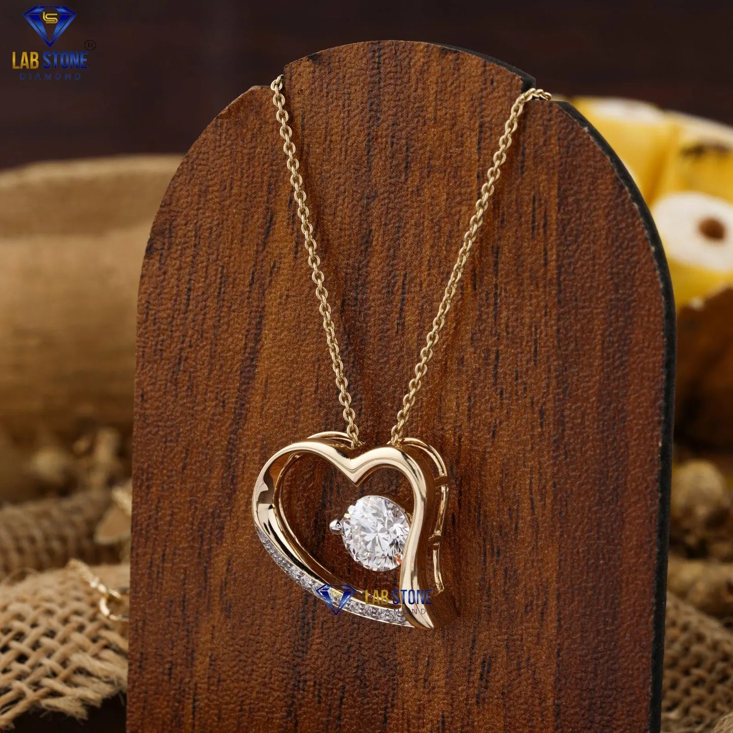 Heart Shaped Pendant Round Diamond with 14 Kt Gold Necklace Chain, Heart Diamond Rare Find, 14Kt Yellow Gold 1.09 Ct Heart Diamond Necklace