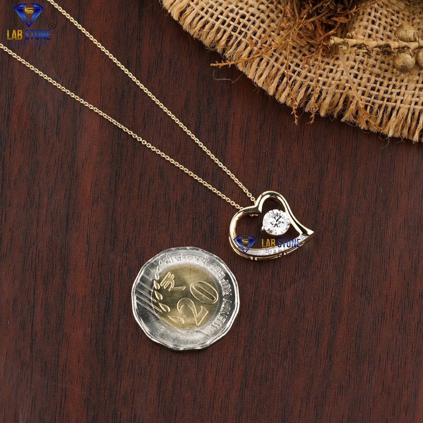 Heart Shaped Pendant Round Diamond with 14 Kt Gold Necklace Chain, Heart Diamond Rare Find, 14Kt Yellow Gold 1.09 Ct Heart Diamond Necklace